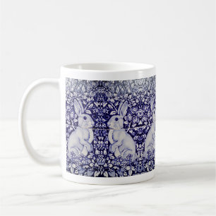 Blue & White Rabbit Strawberry Garden Bunny Floral Kaffeetasse
