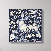 Blue & White Rabbit Summer Floral Bird Chinois Art