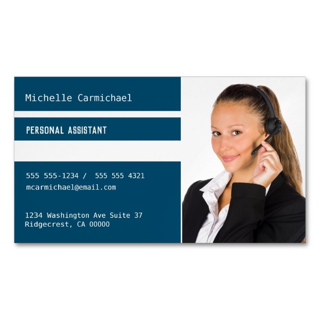Blue White Realtor Personal Assistant Foto Magnetische Visitenkarte (Vorderseite)