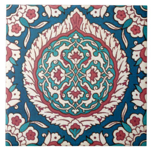 Blue White Red Aquamarin Oriental Azulejo Pattern Fliese
