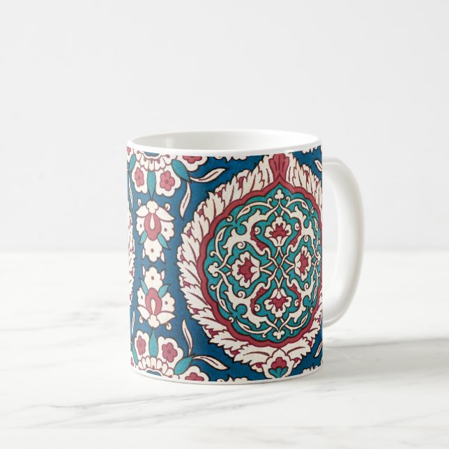 Blue White Red Aquamarin Oriental Azulejo Pattern Kaffeetasse (VorderseiteRechts)