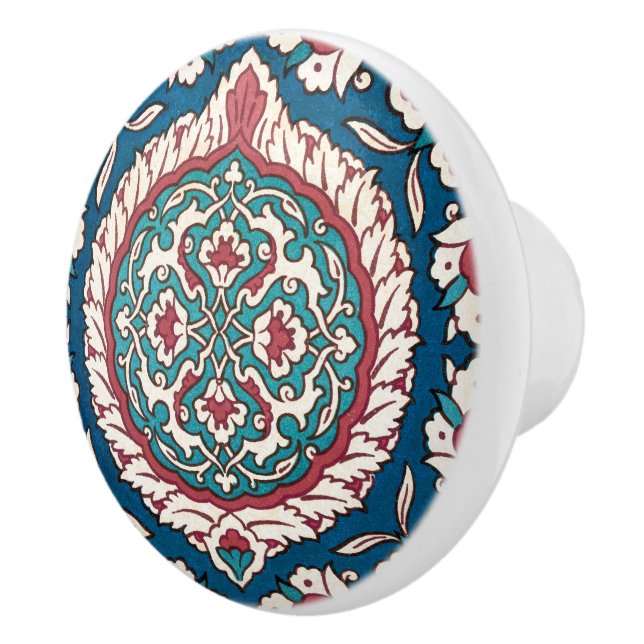 Blue White Red Aquamarin Oriental Azulejo Pattern Keramikknauf (Rechts)