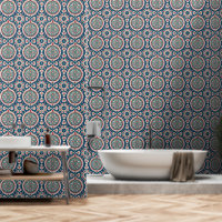 Blue White Red Aquamarin Oriental Azulejo Pattern