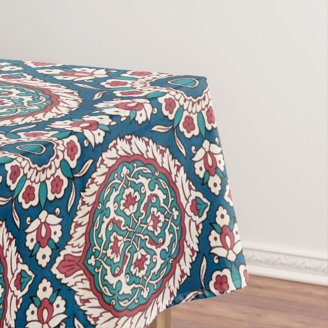 Blue White Red Aquamarin Oriental Azulejo Pattern Tischdecke (Beispiel)