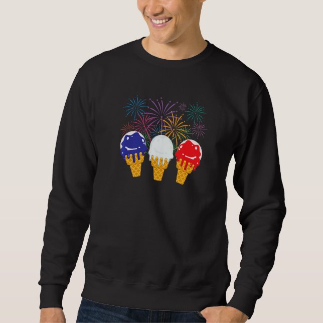 Blue White Red Ice Cream Cone Us Flag 4th Of July  Sweatshirt (Vorderseite)
