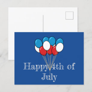 Blue White Red Patriotic Balloons   Personalisiere Feiertagspostkarte