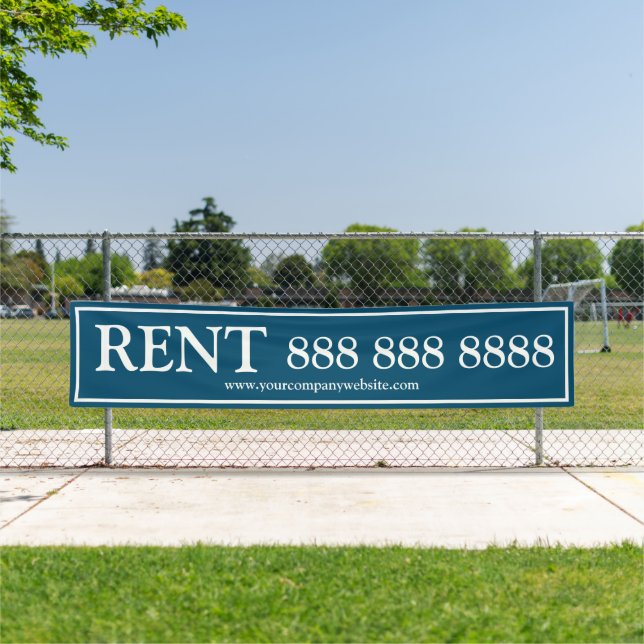 Blue White Rent Large Phone Number Banner (Insitu)