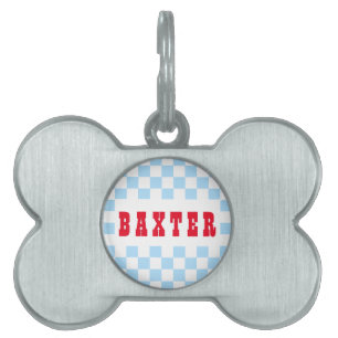 Blue White Retro Checkered Doppy Cat Name Tiermarke