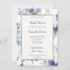 Blue White Romantic Floral Bridal Shower   Einladung