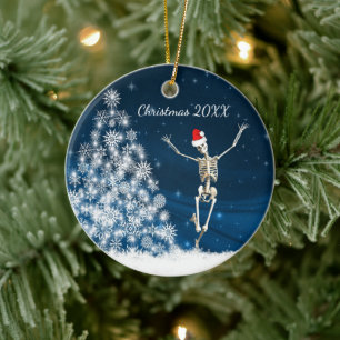 Blue & White Santa Skeleton "Christmas 20xx" Keramik Ornament