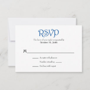 Blue White Schlicht Simple Wedding RSVP Cards Karte