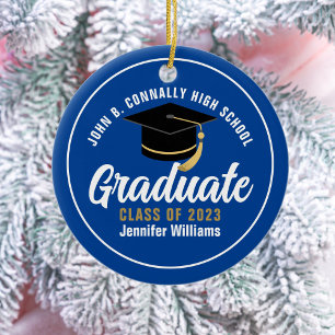 Blue White School Graduate Personalisiert 2025 Keramik Ornament