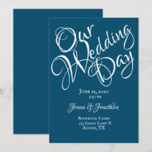 Blue White Script Wedding