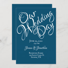 Blue White Script Wedding Einladung