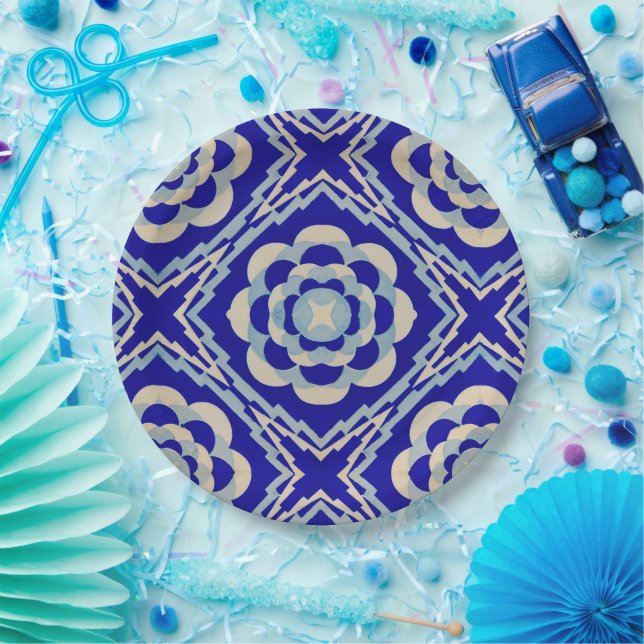 Blue White Seamless Kaleidoscope Diamond Pappteller (Party)