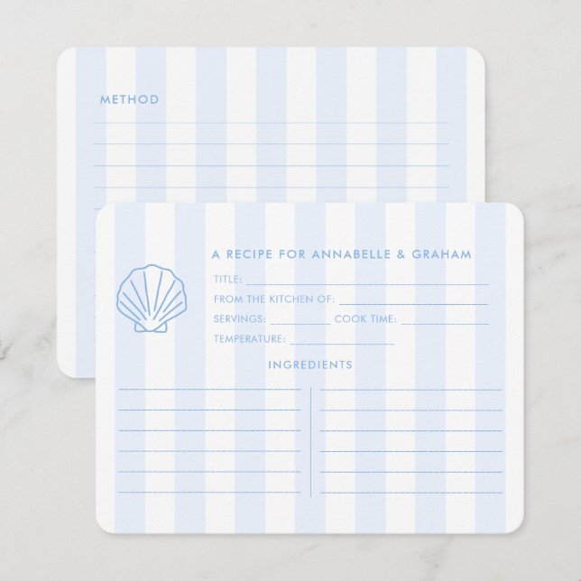 Blue White Shell Beachy Bridal Shower Recipe Card Einladung (Vorne/Hinten)