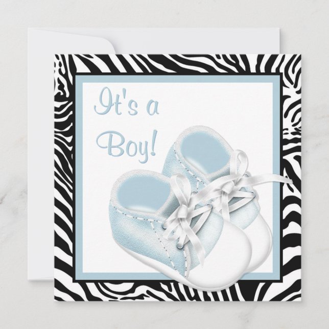 Blue White Shoes Blue Zebra Baby Boy Dusche Einladung (Vorderseite)