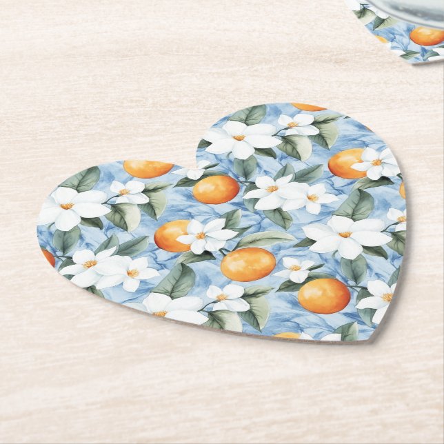 Blue White Sicilian Summer Floral Orange Wedding Untersetzer (angewinkelt)