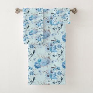 Blue White Silver Floral Hütte Core Geschenk Badhandtuch Set