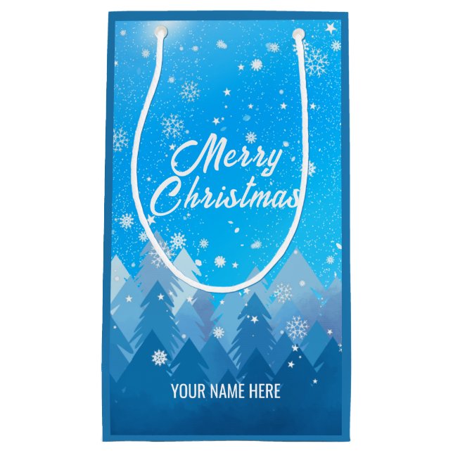 Blue White Snow Friedlich Forest Weihnachten Neues Kleine Geschenktüte (Vorderseite)
