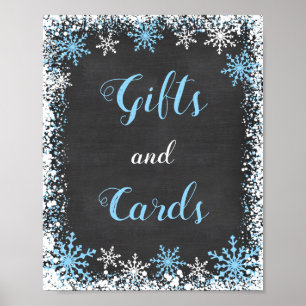 Blue White Snowflake Baby Duschgeschenk Tafelschil Poster