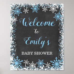 Blue White Snowflake Boy Baby Dusche Begrüßungszei Poster