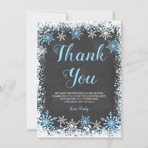Blue White Snowflake Boy Babydusche Dankeskarte