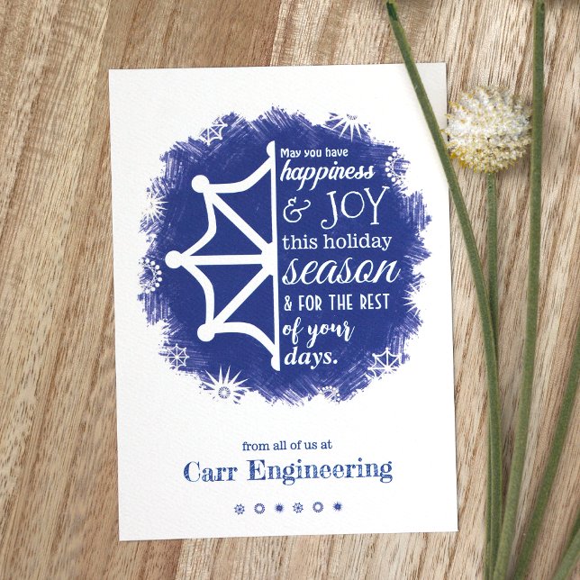 Blue, White Snowflake Business Holiday Card Einladung (Blue Logo Company Holiday Christmas Greeting Card, Modern Snowflake Design)