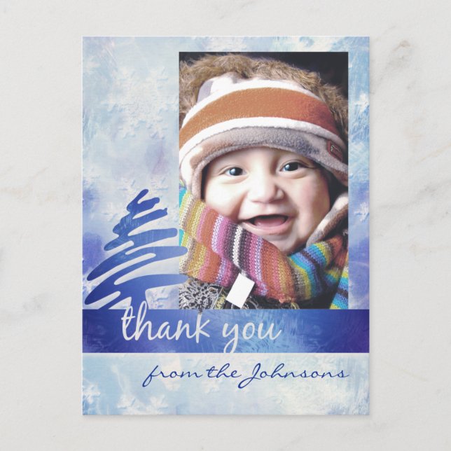 Blue & White Snowflake "Danke" Foto Postkarte (Vorderseite)
