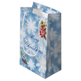 Blue White Snowflake Holly Berries Frohe Weihnacht Kleine Geschenktüte