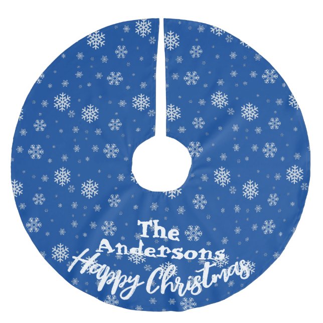 Blue White Snowflake Print Vintage Weihnachten Polyester Weihnachtsbaumdecke (Vorderseite)