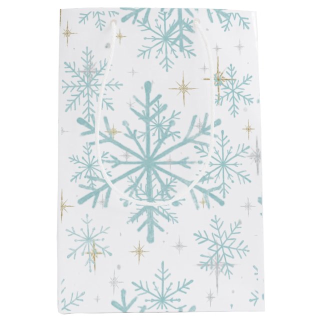 Blue & White Snowflake Sparkle Gift Bag – Frosty  Mittlere Geschenktüte (Vorderseite)