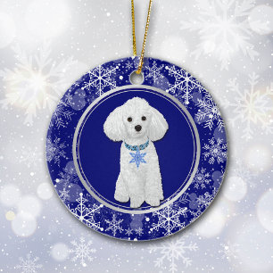 Blue White Snowflake White Poodle Weihnachten Keramik Ornament