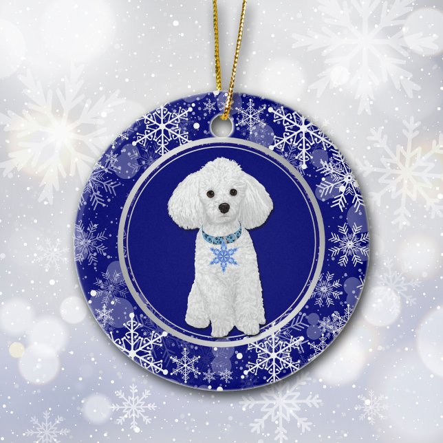 Blue White Snowflake White Poodle Weihnachten Keramik Ornament (Von Creator hochgeladen)