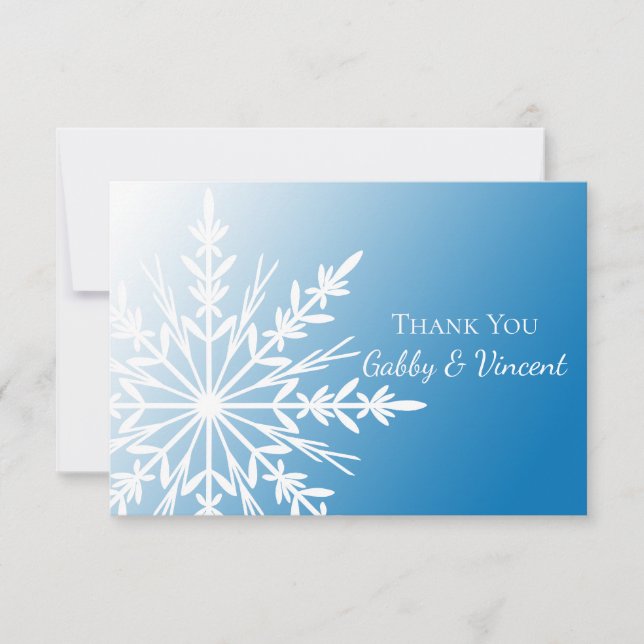 Blue White Snowflake Winter Wedding Danke Notiz Einladung (Vorderseite)