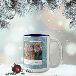 Blue & White Snowflake Zwei-Tone-Tasse Zweifarbige Tasse