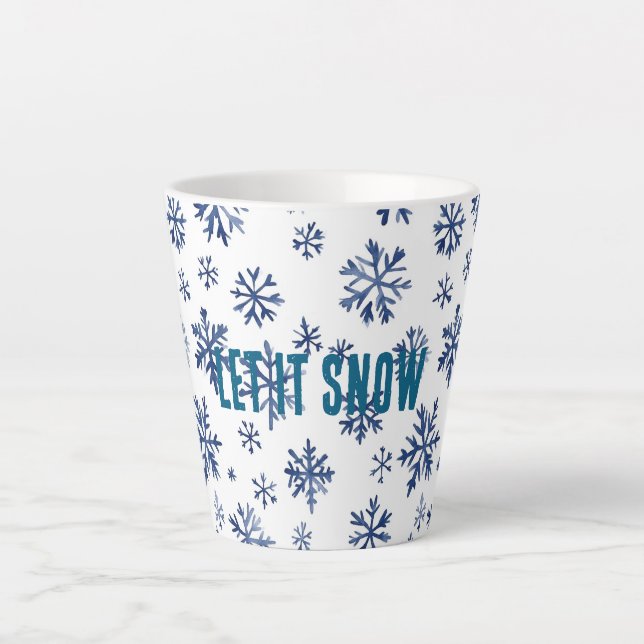 Blue White Snowflakes Christmas Milchtasse (Vorderseite)