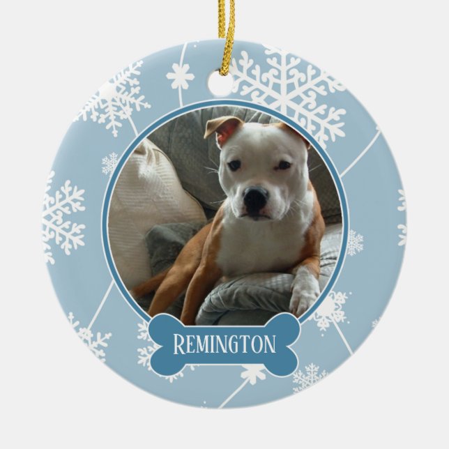 Blue White Snowflakes Foto Weihnachtsschmuck (Vorne)