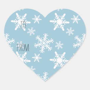 Blue White Snowflakes Geschenk Tag Herz-Aufkleber