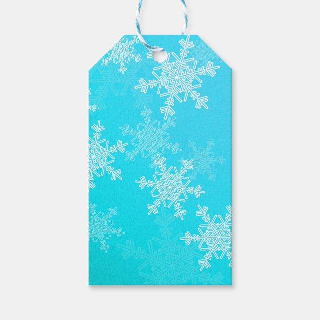 Blue White Snowflakes Minimalistisch Weihnachten Geschenkanhänger (Vorderseite)