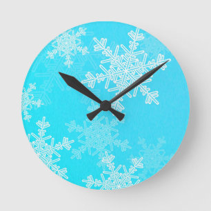 Blue White Snowflakes Minimalistisch Weihnachten Runde Wanduhr