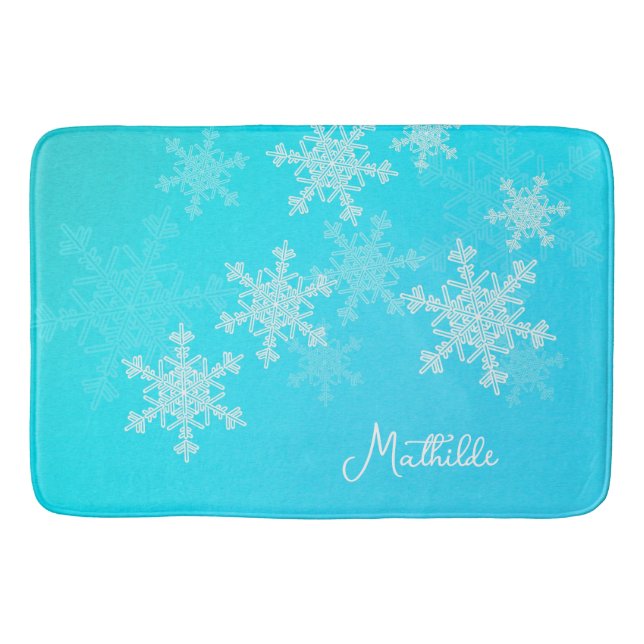 Blue White Snowflakes Minimalistischer Weihnachtsn Badematte (Vorderseite)