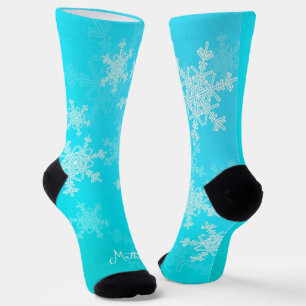 Blue White Snowflakes Minimalistischer Weihnachtsn Socken