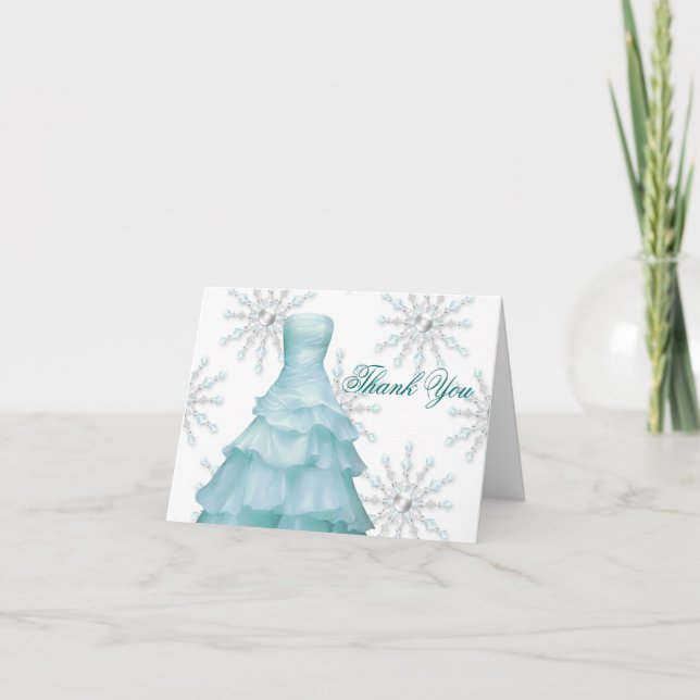 Blue White Snowflakes Quinceanera Danke Karten (Vorderseite)