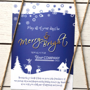 Blue, White Snowflakes & Rentier, Firmenlogo Einladung