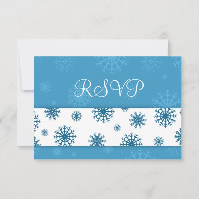 Blue White Snowflakes Weihnachten Hochzeit RSVP Ka (Vorderseite)