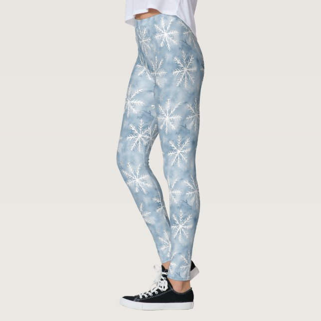 Blue White Snowflakes Weihnachten Leggings (Links)