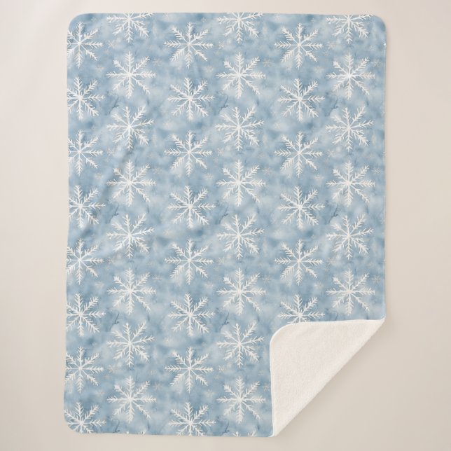 Blue White Snowflakes Weihnachten Sherpadecke (Vorderseite)
