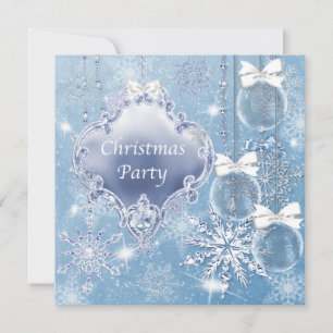 Blue White Snowflakes Weihnachts-Party Einladung