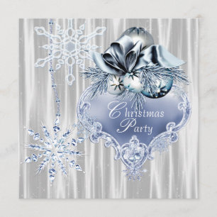 Blue White Snowflakes Weihnachts-Party Einladung